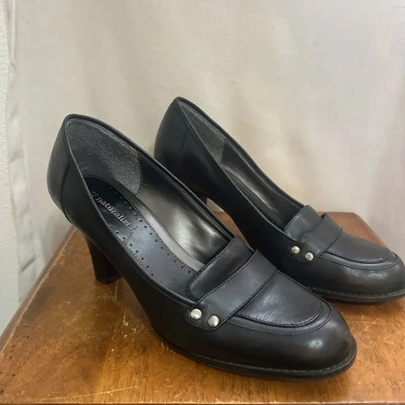 Naturalizer Womens Black Leather Penny Loafer Oxford Preppy Career Pumps Heel‎ 8 - Picture 1 of 10